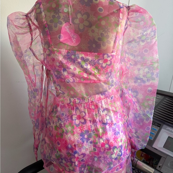 Sugar Thrillz Pink Floral Sheer Set - Picture 3 of 10